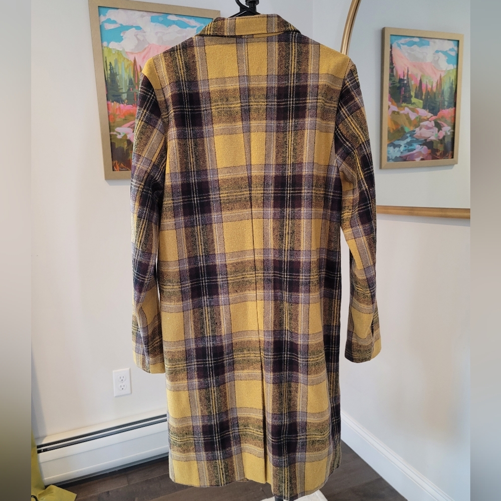 Plaid Yellow and Black Men's Coat - Picture 4 of 6